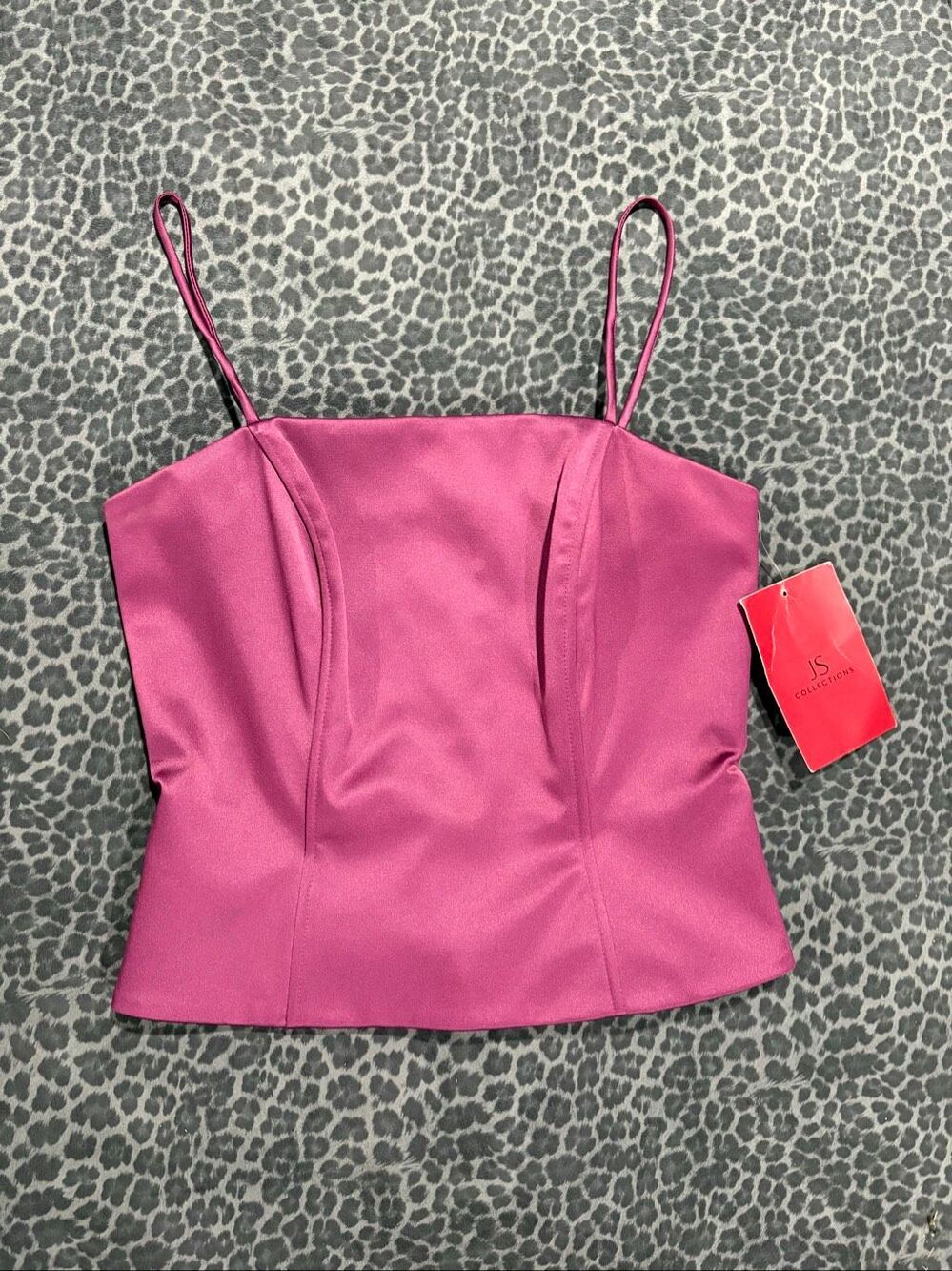 JS Collections Satin Corset Cami Top Fuchsia Pink Sleeveless Bustier Size 4 NWT